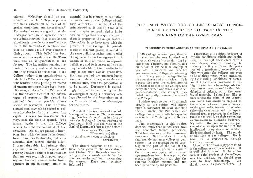 THE PART WHICH OUR COLLEGES MUST HENCEFORTH BE EXPECTED TO TAKE IN THE TRAINING OF THE GENTLEMAN