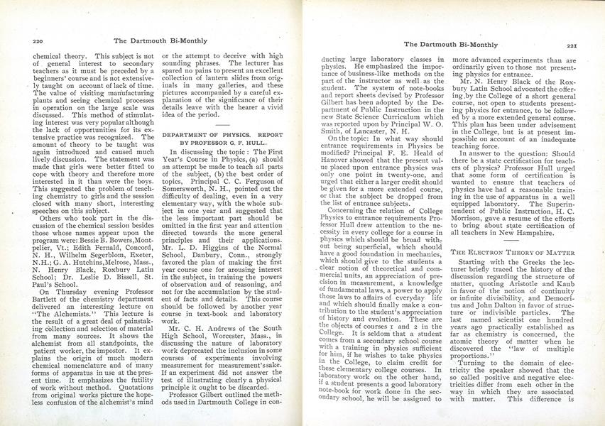 DEPARTMENT OF PHYSICS. REPORT BY PROFESSOR G. F. HULL