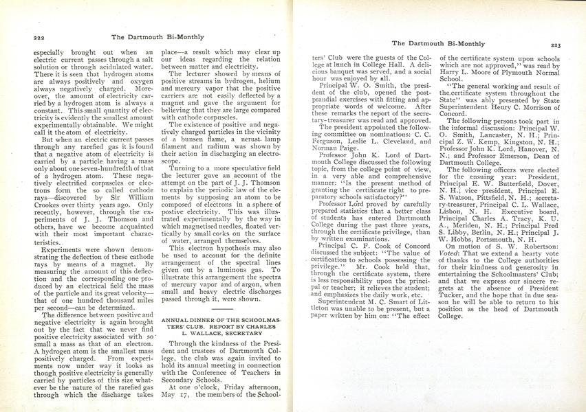 ANNUAL DINNER OF THE SCHOOLMAS TERS' CLUB. REPORT BY CHARLES L. WALLACE, SECRETARY