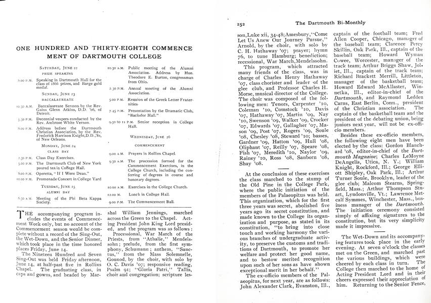 ONE HUNDRED AND THIRTY-EIGHTH COMMENCEMENT OF DARTMOUTH COLLEGE