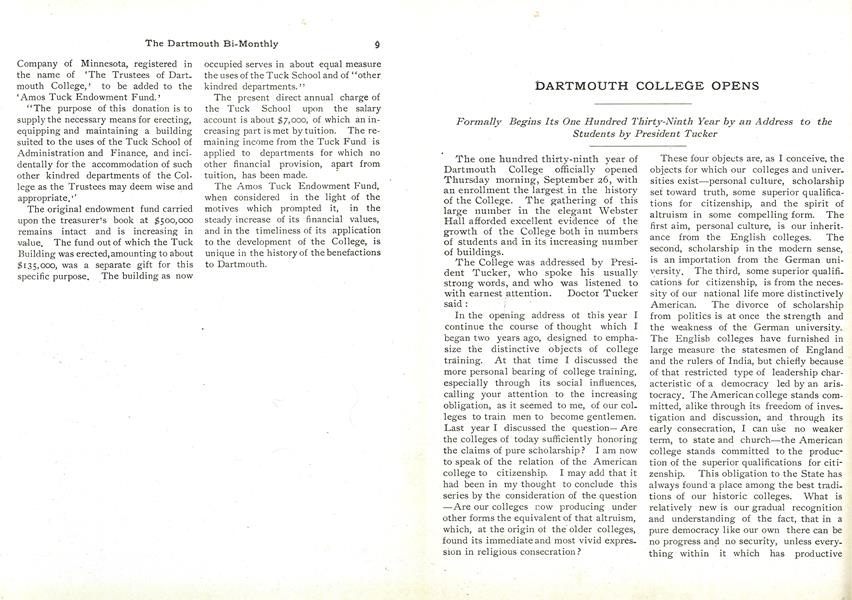 DARTMOUTH COLLEGE OPENS