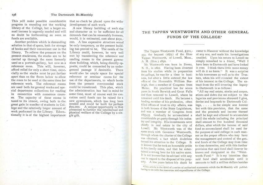 THE TAPPAN WENTWORTH AND OTHER GENERAL FUNDS OF THE COLLEGE*