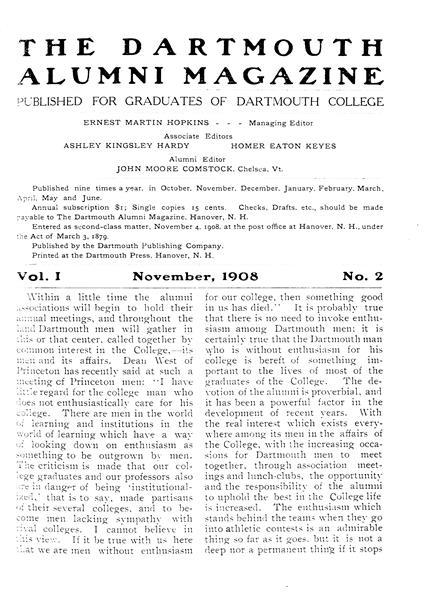 Issue: - November 1908 | Dartmouth Alumni Magazine