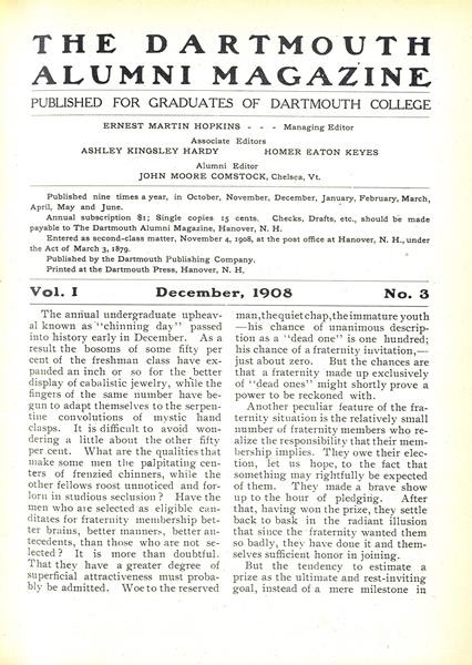 Issue: - December 1908 | Dartmouth Alumni Magazine