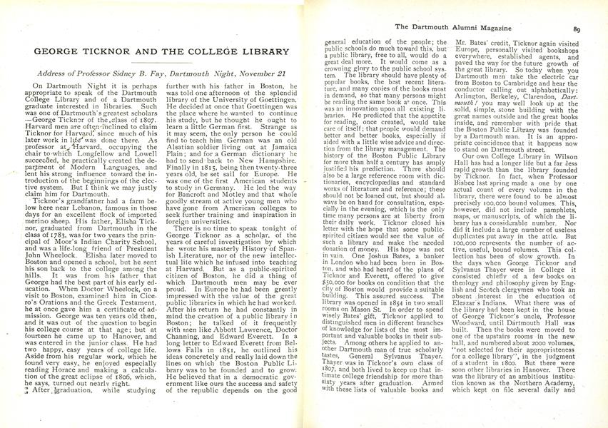 GEORGE TICKNOR AND THE COLLEGE LIBRARY