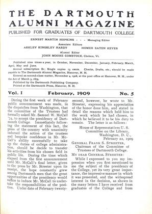 February, 1909 | Dartmouth Alumni Magazine