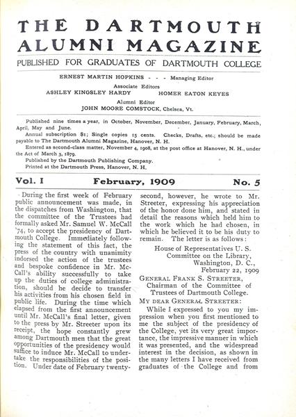 Issue: - February 1909 | Dartmouth Alumni Magazine