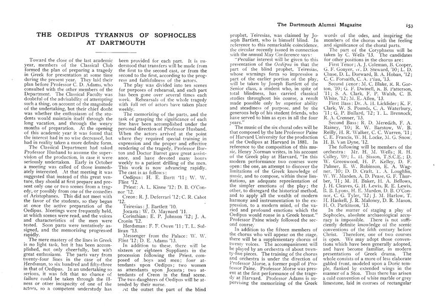 THE OEDIPUS TYRANNUS OF SOPHOCLES AT DARTMOUTH