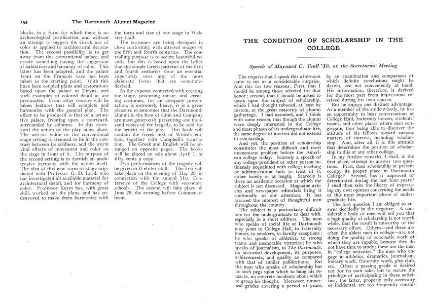 THE CONDITION OF SCHOLARSHIP IN THE COLLEGE