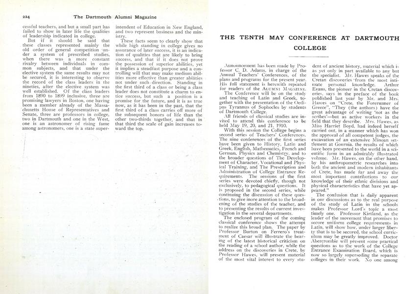 THE TENTH MAY CONFERENCE AT DARTMOUTH COLLEGE