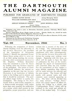 November, 1910 | Dartmouth Alumni Magazine