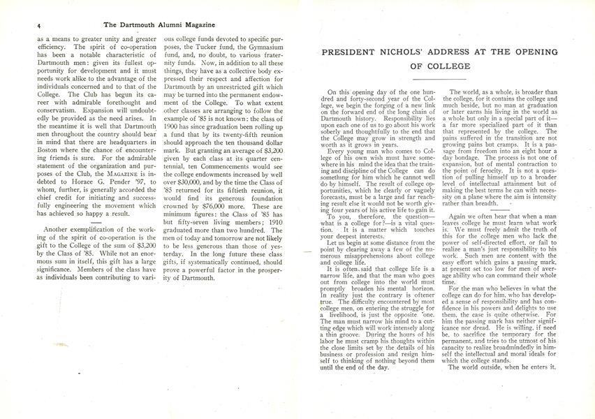 PRESIDENT NICHOLS' ADDRESS AT THE OPENING OF COLLEGE