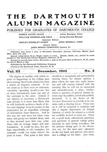 Issue: - December 1910 | Dartmouth Alumni Magazine