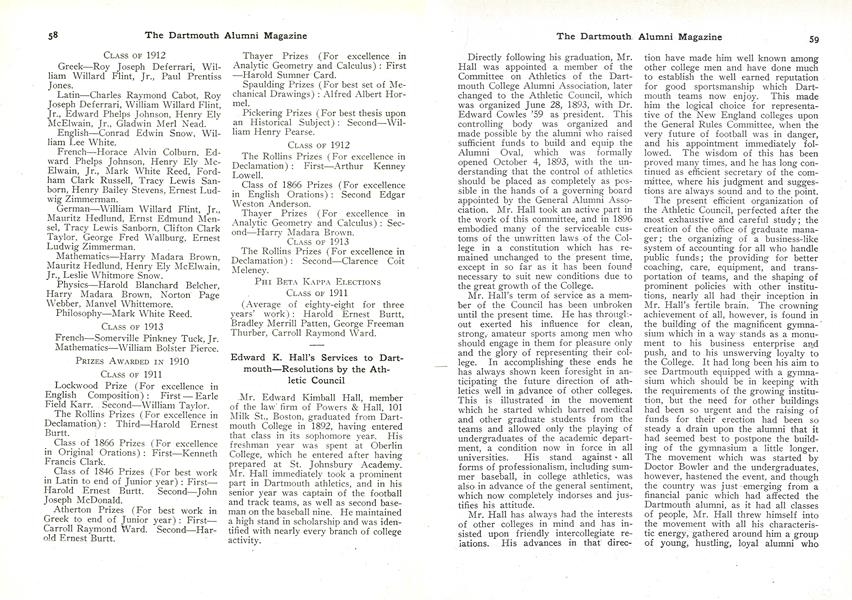 Edward K. Hall's Services to Dartmouth—Resolutions by the Athletic Council
