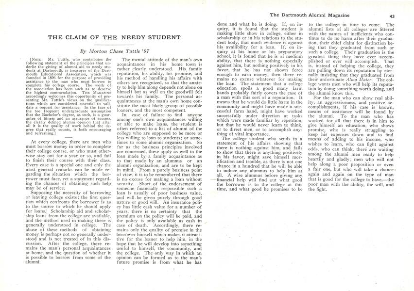THE CLAIM OF THE NEEDY STUDENT