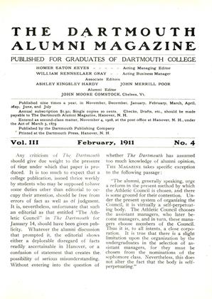 February, 1911 | Dartmouth Alumni Magazine