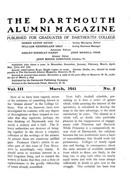 Issue: - March 1911 | Dartmouth Alumni Magazine