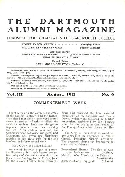 Issue: - August 1911 | Dartmouth Alumni Magazine