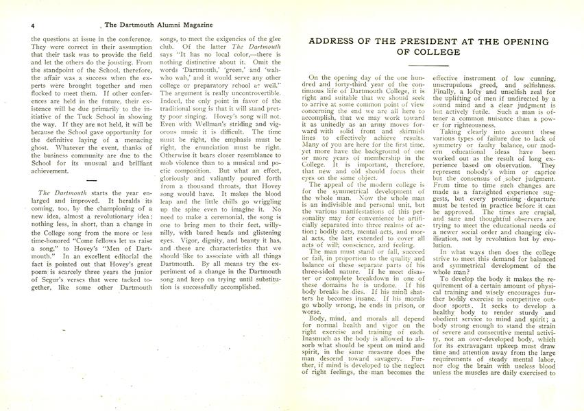 ADDRESS OF THE PRESIDENT AT THE OPENING OF COLLEGE