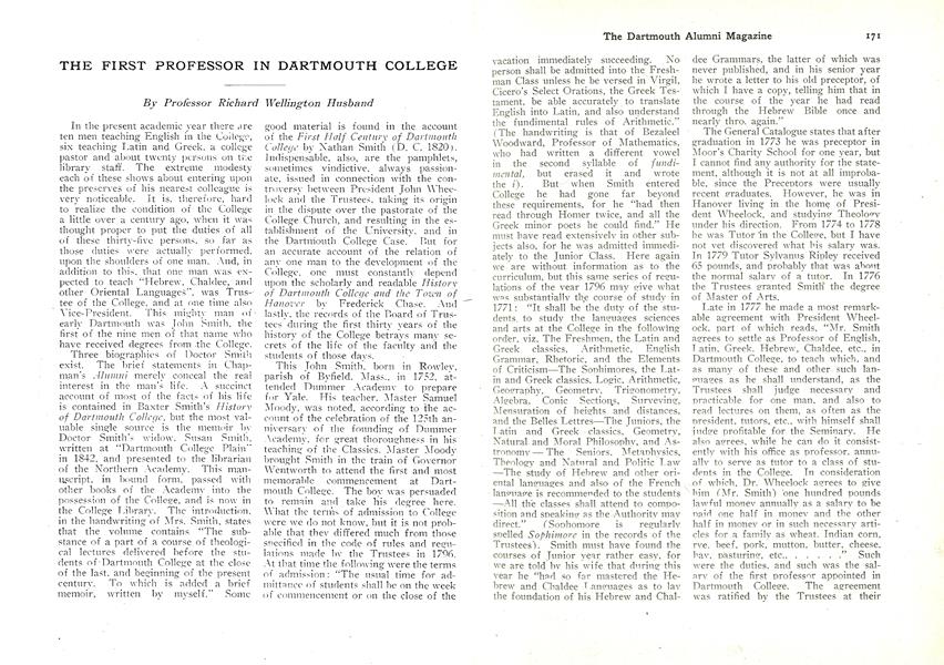 THE FIRST PROFESSOR IN DARTMOUTH COLLEGE