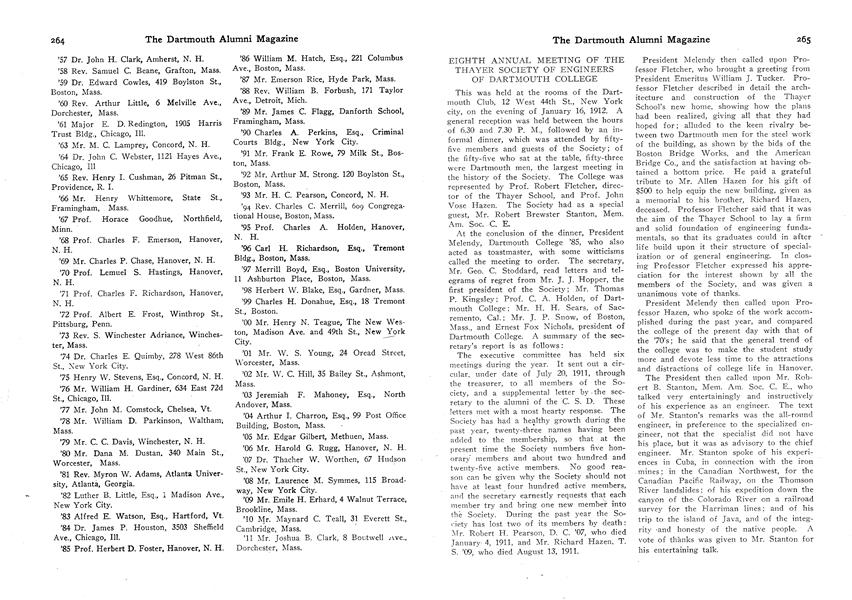 EIGHTH ANNUAL MEETING OF THE THAYER SOCIETY OF ENGINEERS OF DARTMOUTH COLLEGE