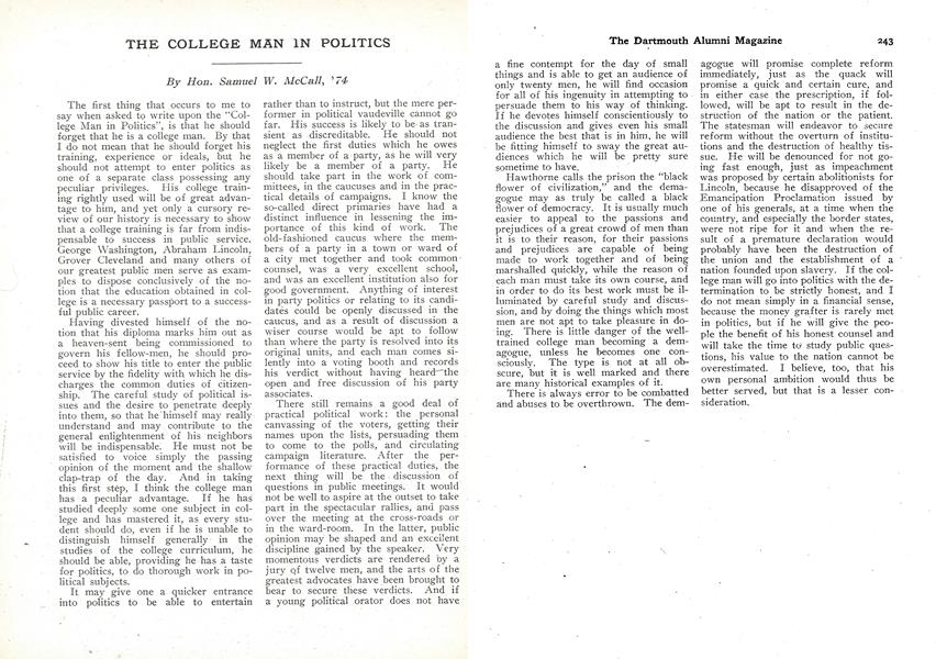 THE COLLEGE MAN IN POLITICS