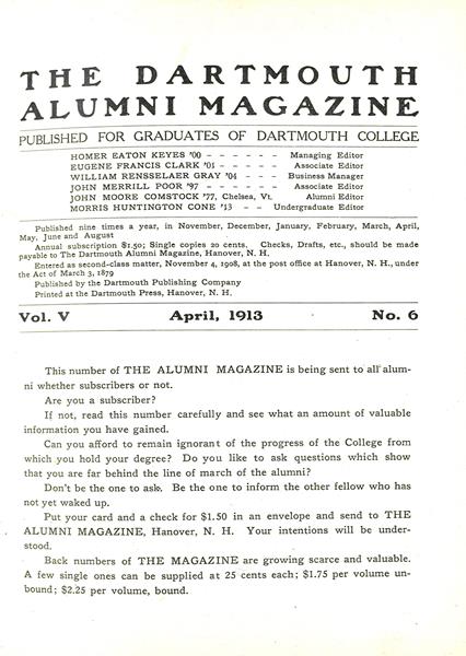 Issue: - April 1913 | Dartmouth Alumni Magazine