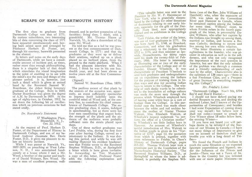 SCRAPS OF EARLY DARTMOUTH HISTORY
