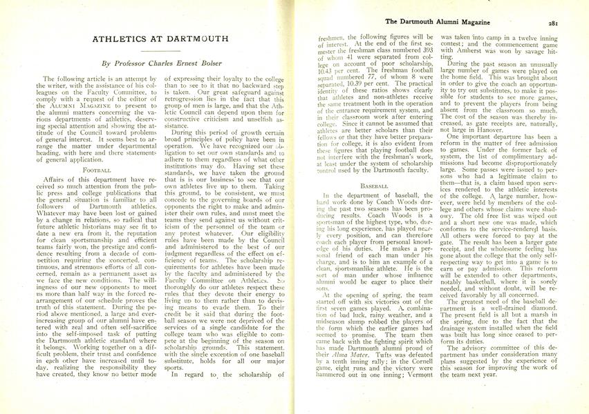 ATHLETICS AT DARTMOUTH
