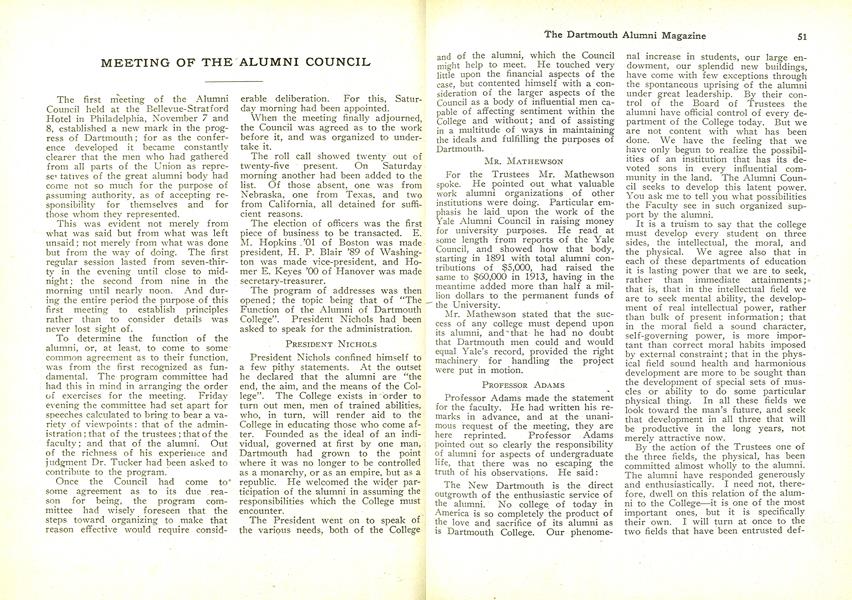 MEETING OF THE ALUMNI COUNCIL