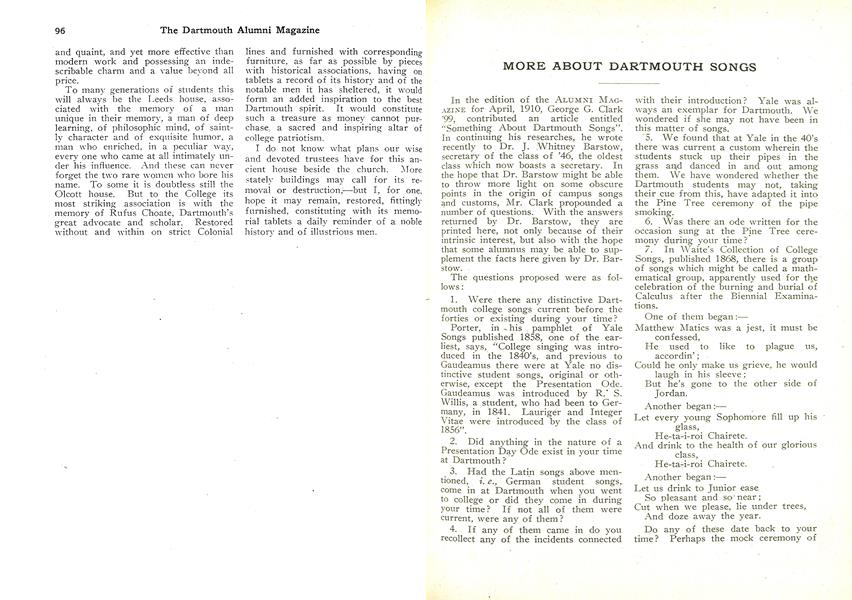 MORE ABOUT DARTMOUTH SONGS