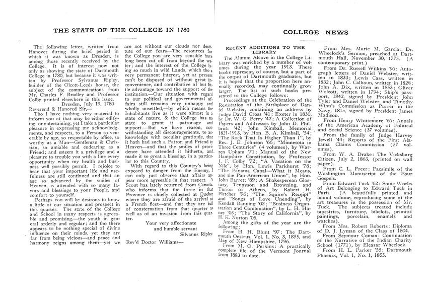 THE STATE OF THE COLLEGE IN 1780