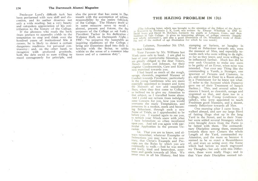 THE HAZING PROBLEM IN 1765