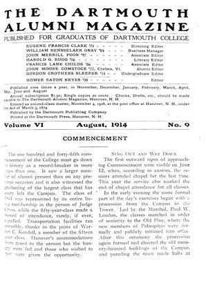 August, 1914 | Dartmouth Alumni Magazine
