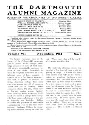 November, 1914 | Dartmouth Alumni Magazine