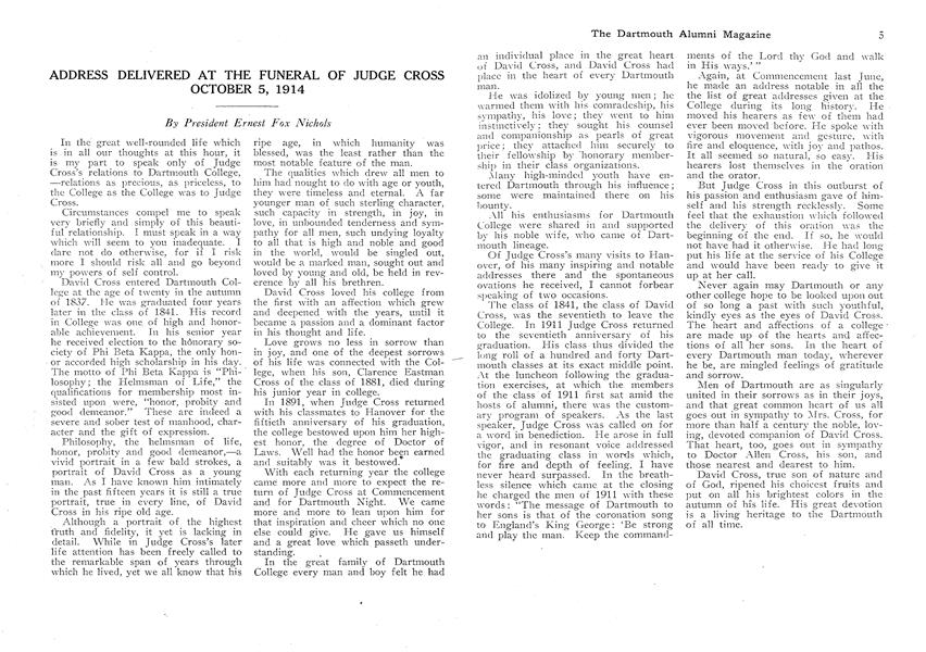 ADDRESS DELIVERED AT THE FUNERAL OF JUDGE CROSS OCTOBER 5, 1914