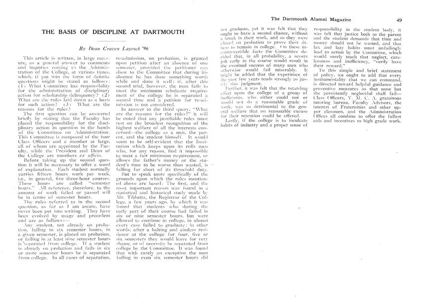 THE BASIS OF DISCIPLINE AT DARTMOUTH