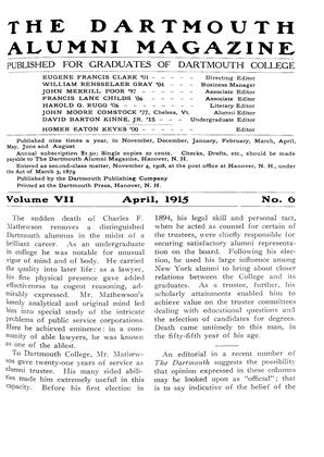 April, 1915 | Dartmouth Alumni Magazine