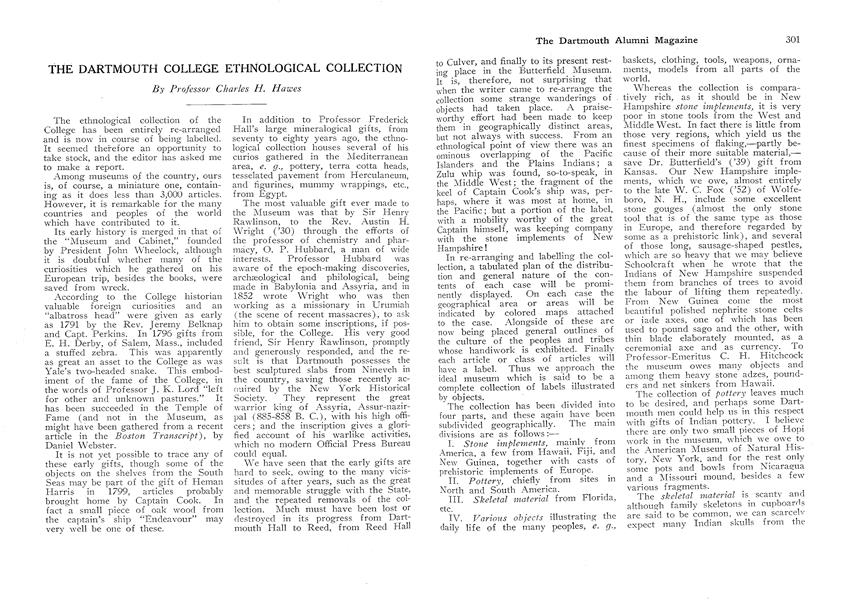 THE DARTMOUTH COLLEGE ETHNOLOGICAL COLLECTION