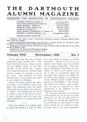 November, 1915 | Dartmouth Alumni Magazine