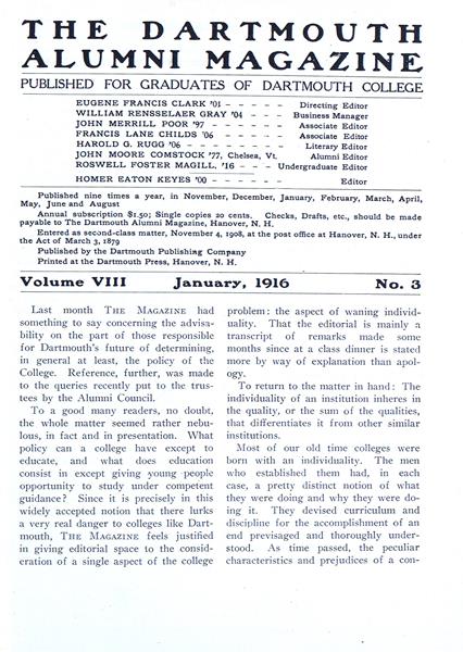 Issue: - January 1916 | Dartmouth Alumni Magazine