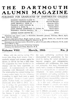 March 1916 | Dartmouth Alumni Magazine