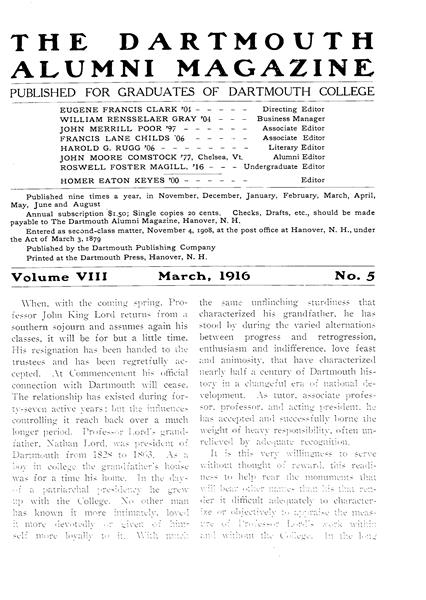 Issue: - March 1916 | Dartmouth Alumni Magazine