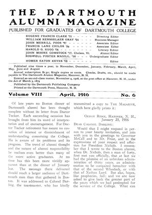 April 1916 | Dartmouth Alumni Magazine