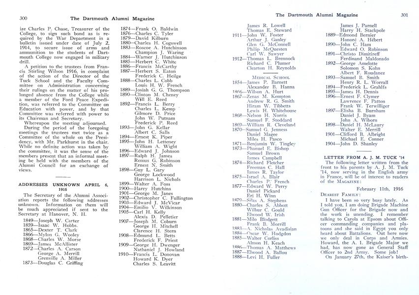 ADDRESSES UNKNOWN APRIL 6, 1916