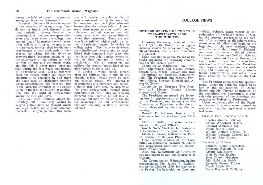 OCTOBER MEETING OF THE TRUSTEES—EXTRACTS FROM THE MINUTES