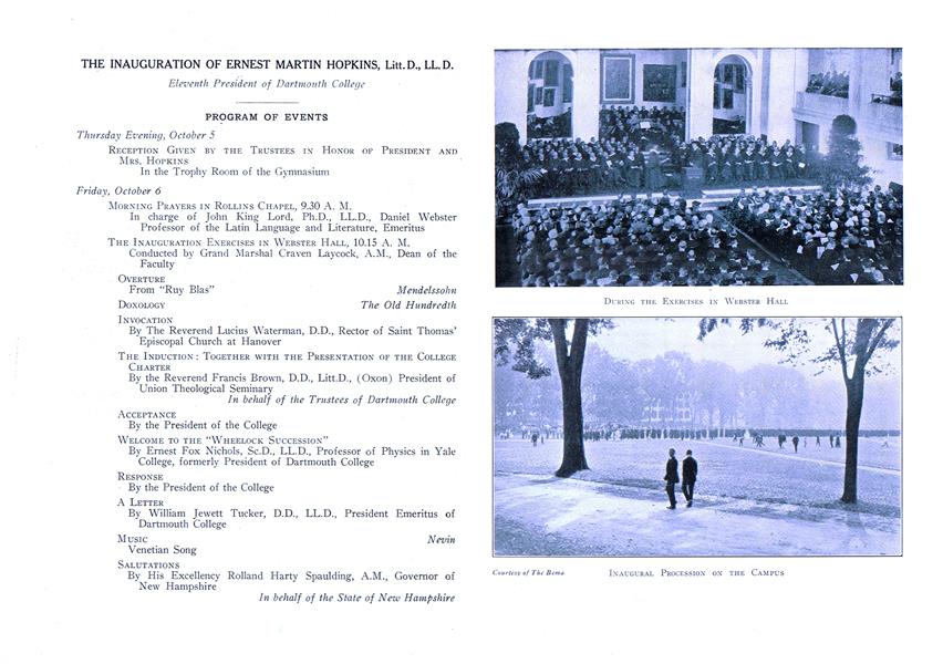 THE INAUGURATION OF ERNEST MARTIN HOPKINS, Litt.D., LL.D.