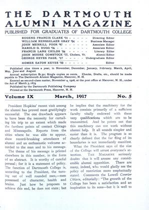 March 1917 | Dartmouth Alumni Magazine