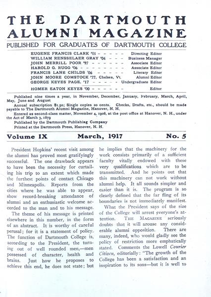 Issue: - March 1917 | Dartmouth Alumni Magazine