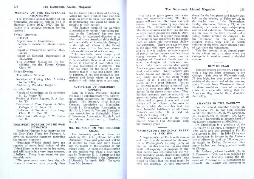 ACTIVITIES OF PRESIDENT HOPKINS